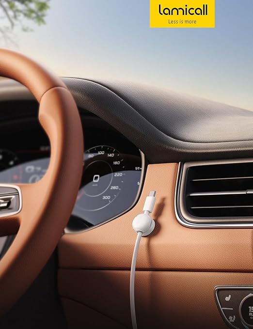 Lamicall Cord Organizer, Spring Cable Management Clips - 6Pack Compact Desk Cable Holder Clips, Nightstand Phone Charging Cord Holder, 8mm Slot Adhesive Wire Organizer, Office Accessory, White