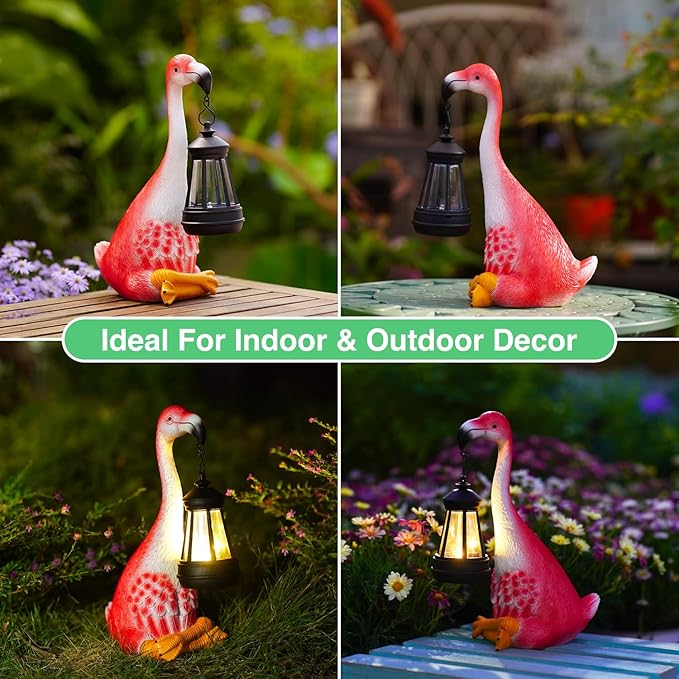 Goodeco Flamingo Statue with Solar Lantern - Artistic Pink Flamingo Decor for Outdoor Garden & Home, Gifts for Women & More