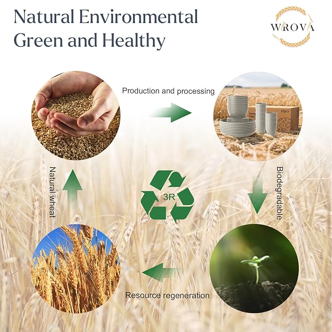 32-piece Kitchen Alternative Melamine Wheat Straw Dinnerware Sets,Unbreakbale Dishwasher Safe Kitchen Bowls and Plates Sets with Cups,Apartment Essential Dishes Set for 8.Grey Series