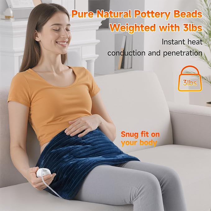 Heat Massaging Weighted Heating Pad for Back Pain Relief, Weighted Electric Heating Pad with Massaging Vibrations 12"x24" 3.7lb BPA-Free Non-Toxic Beads, 4 Heat Settings, 4 Massage Modes, 2h Auto-Off