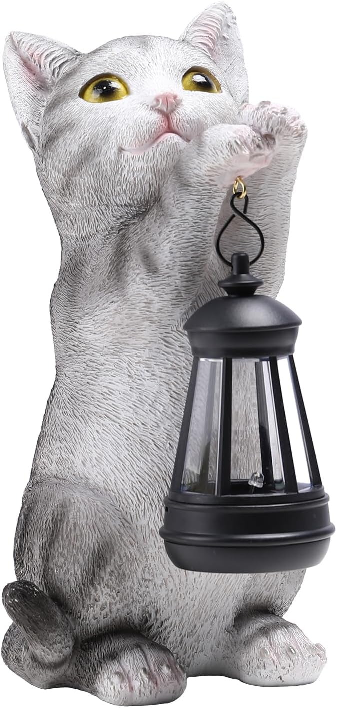 Solar Cat Garden Statue: Outdoor Cat Statues for Garden with Lights for Yard Art Lawn Ornaments Porch Patio Balcony Home House - Gardening Gifts for Women Grandma Mom