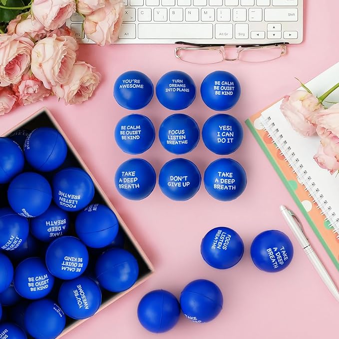 54PCS Motivational Stress Balls for Adults and Kids - Stress Balls Bulk Soft Sponge Squeeze Toys with Inspirational Quotes | Office Classroom Stress Relief Gifts | Anxiety Relief Fidget Toys