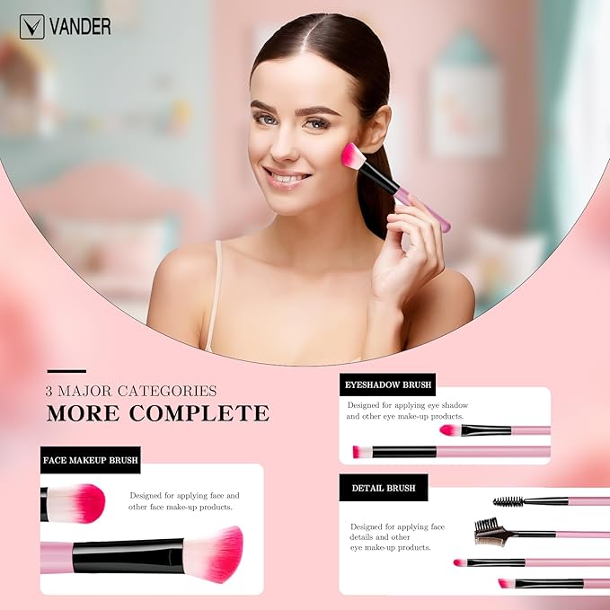 Makeup Brushes, VANDER 32pcs Makeup Brush Set Professional Soft Synthetic Foundation powder concealer blending Make up Brushes, eye shadow blush face brush set, Pink(Cosmetic bag not included)