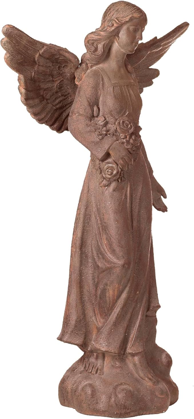 John Timberland Large Tall English Tudor Angel Garden Statue Sculpture Catholic Religious Holy Decor Outdoor Garden Front Porch Patio Yard Outside Home House Iron Rust Finish Resin 41 1/2" High