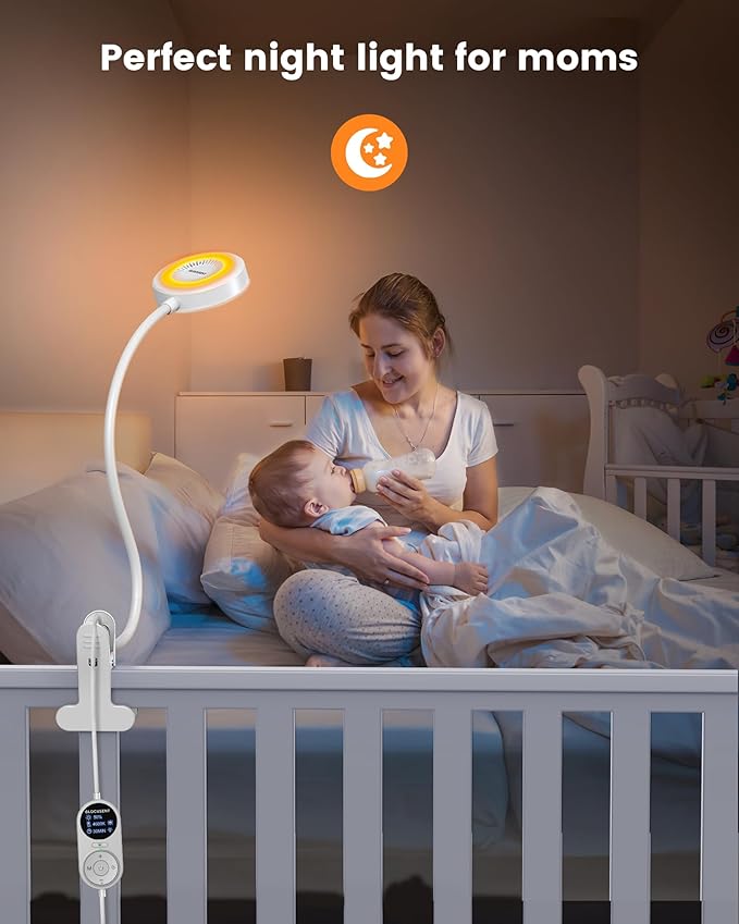 Glocusent 72 LED Clip on Lamp with Remote, Reading Light with Amer Ring Night Light, 3 Colors & 5 Dimmable Desk Lamp with Clamp, Auto-Off Timer for Night Reading, Bed Light for Headboard/Dorm/Bunk