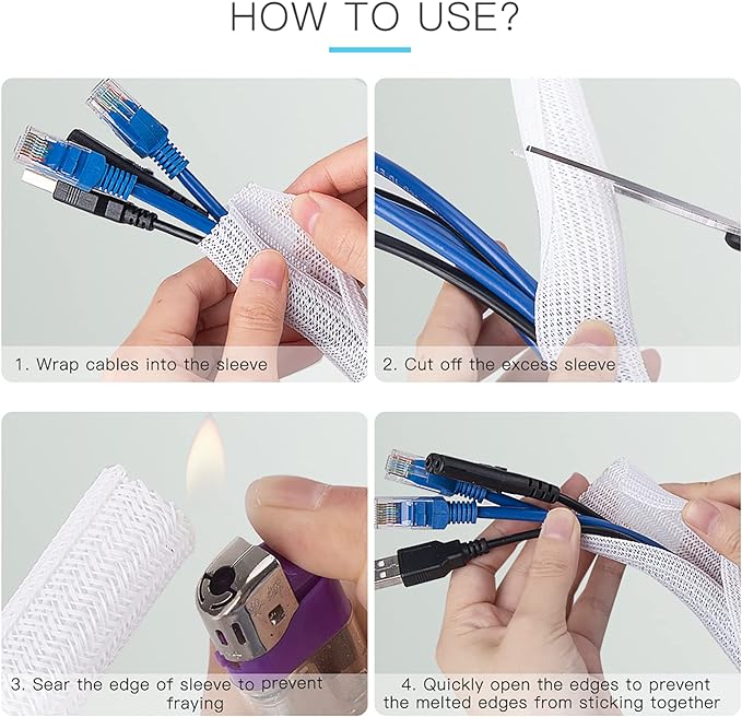 AGPTEK Cable Sleeve Cover, 6.6ft - 1.5 inch Desk Cord Organizer Cable Hider, Home Office Wire Management Computer TV Wire Loom Tubing, Pet Proof Cord Protector, from Cat Dog Chewing, White