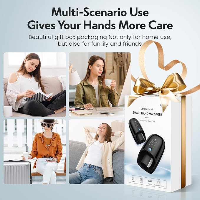 Hand Massager with Heat and Compression & Kneading Massage for Arthritis Carpal Tunnel Pain Relief, Cordless Hand Massager with 6 Modes & 6 Intensities, Birthday Gifts for Women Men Him Her Mom Dad