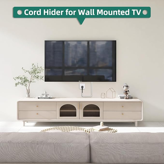 Cord Hider Raceway Kit, 118 inch Wall Cable Hider for 1-2 Cable, Silicone Material Hiding Wall Mount TV Powers Cords in Home Office, W0.75 H0.5in White