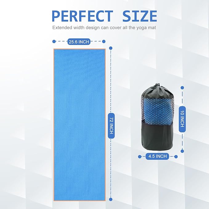 Eunzel Hot Yoga Towel - Microfiber Non Slip Yoga Mat Towel with Grip Dot Sweat Absorbent Towel for Hot Yoga, Pilates and Fitness 72" x 24", Blue/Orange