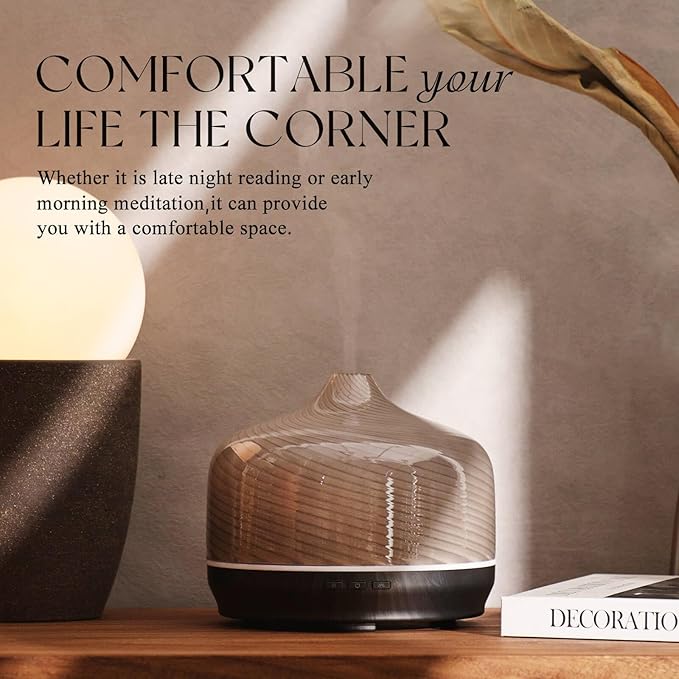 Porseme 500ml Glass Essential Oil Diffuser Aromatherapy Ultrasonic Cool Mist Humidifier 15-21 Running Hours Waterless Auto-Off Air Diffusers for Sleeping Yoga Office Working Spa and Rest (Pure Grey)