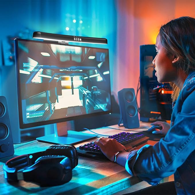 Monitor Light Bar Curved, RGB Backlight, Computer Screen Lamp for Eye Care, Dual Light Source with Touch Control Timed, Gaming Accessory, Radius of Curvature 1500 mm