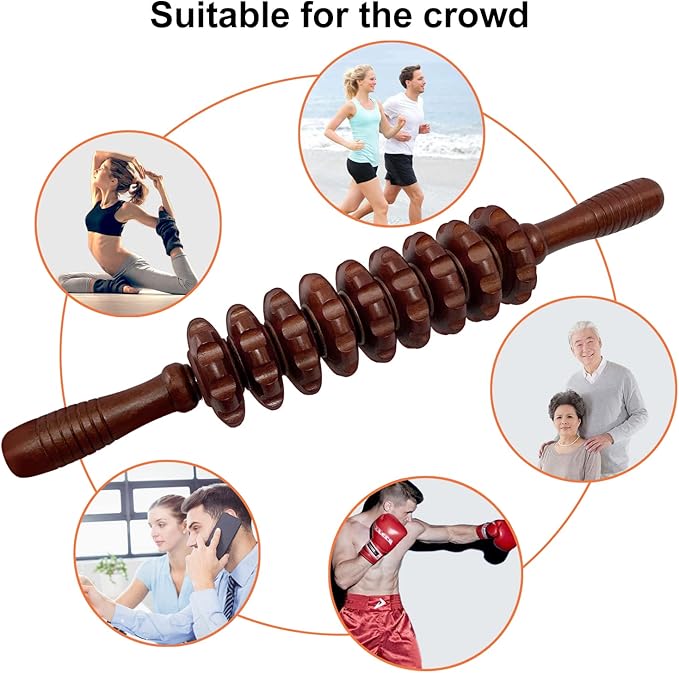 2Pcs Manual Massager Wooden Roller Trigger Point Massager Stick for Fascia, Cellulite, Muscle & Abdomen, Body Therapy Massager, Muscle Belly Relief Tool