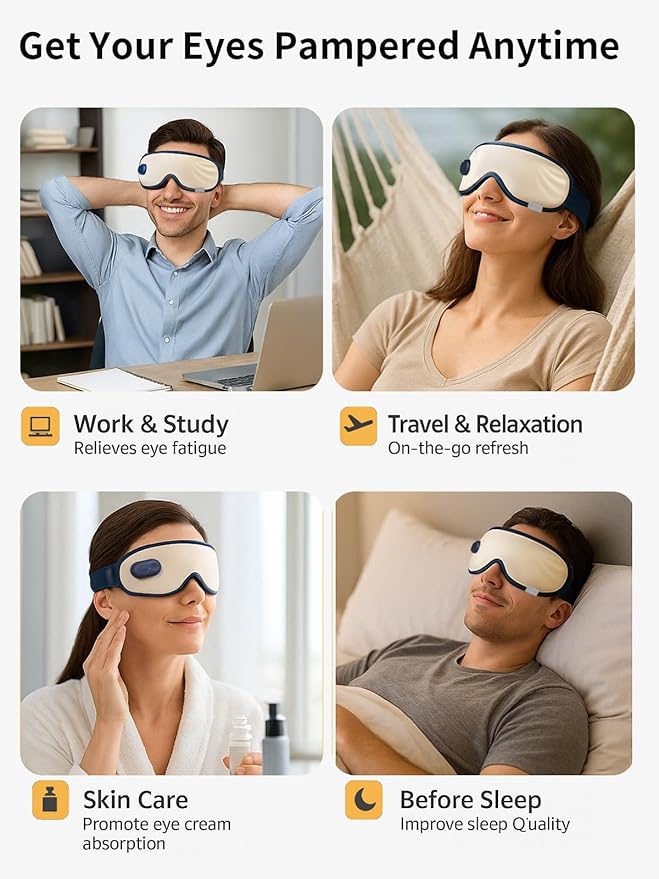 Eye Massager with Heat, Birthday Christmas Gifts for Women Men Her Him, Heated Eye Mask for Dry Eyes, Migraine Relief, Strain Relief, Improve Sleep