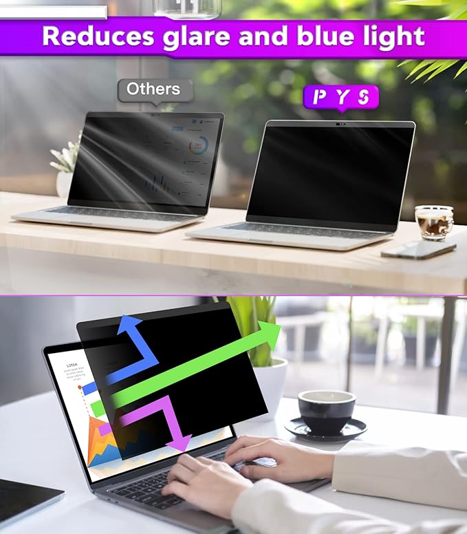 PYS macbook air 13 inch privacy screen Compatible with MacBook Air 13.3'(Released in 2018-2021: A1932,A2179,A2337)-Anti Glare,Webcam Cover Slider,Provide Privacy, Ultra Slim,Easy On
