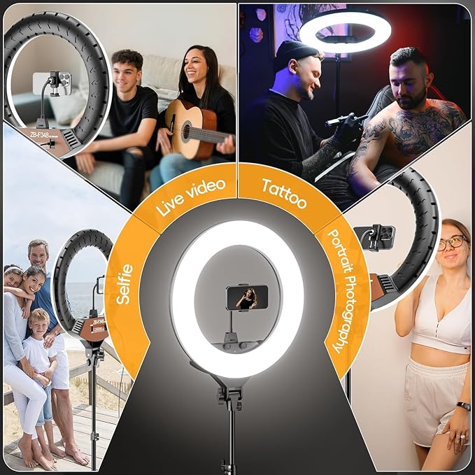 EMART 18-inch Ring Light with Stand, 2800-6500K LED Photography Lighting Kit with Phone Holder, Remote Selfie Light for Vlog Live Streaming Video Makeup Tattoo Barber Studio