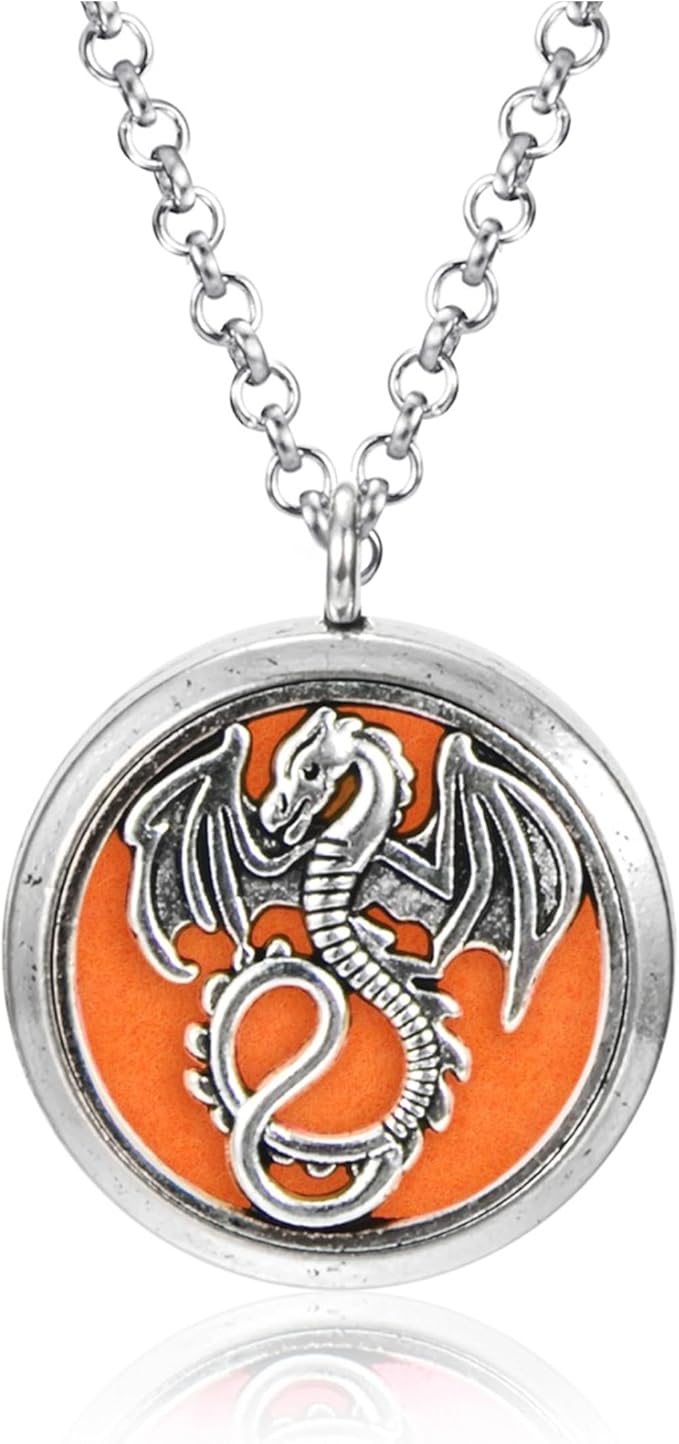 Wild Essentials Mother of Dragons Essential Oil Diffuser Nickel Free Alloy Locket Pendant with 24 inch Chain, 12 Color Refill Pads, Customizable Color Changing Perfume Jewelry for Aromatherapy