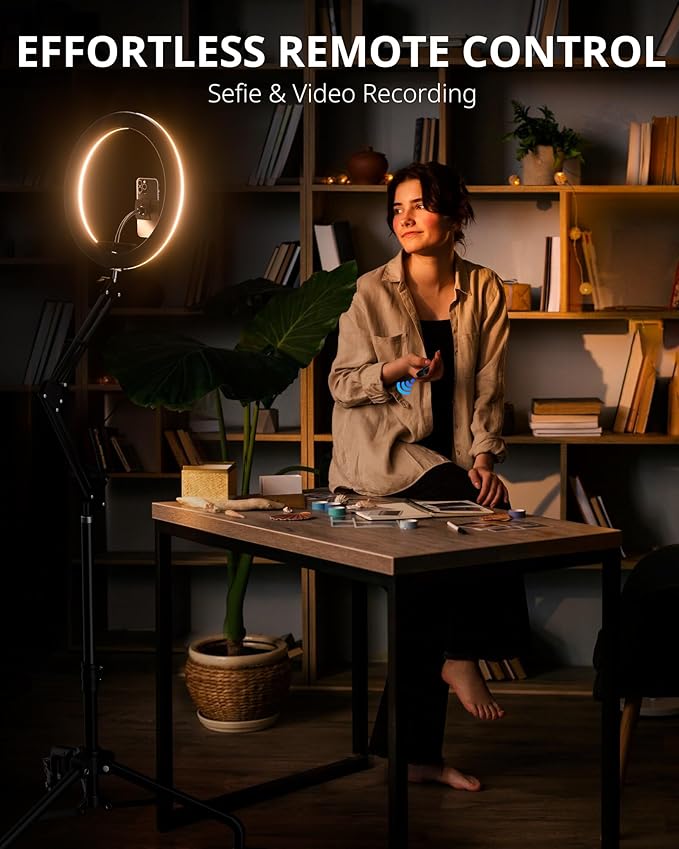 UBeesize Pro LED Ring Light Tripod with Phone Holder & Casters, Adjustable Overhead Phone/Camera Mount for iPhone, Video Recording, Live Streaming, Cooking (Mobile Stand with Light & Tripod)