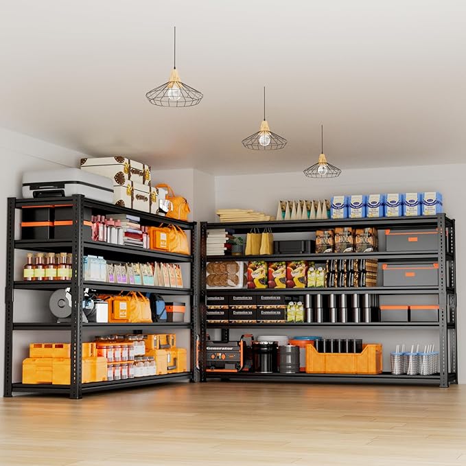 Storage Shelves Heavy Duty, 60" L x 24" W x 78" H Garage Storage Shelves Unit Loads 3700LBS, 5-tier Adjustable Metal Industrial Utility Shelf Rack for Kitchen, Laundry Room, Warehouse, Basement