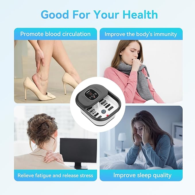 Foot Spa Bath Massager, Collapsible Foot Soaking Tub with Heat, Bubbles, Red Light, Pumice Stone, and Shiatsu Rollers for Relaxation, Gift for Foot Care