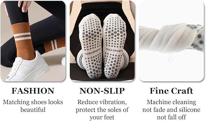 Flydo Pilates Grippy Socks with Grips for Women Yoga Non Slip Long Socks for Pure Barre, Ballet,Dance Workout 2-5 Pack