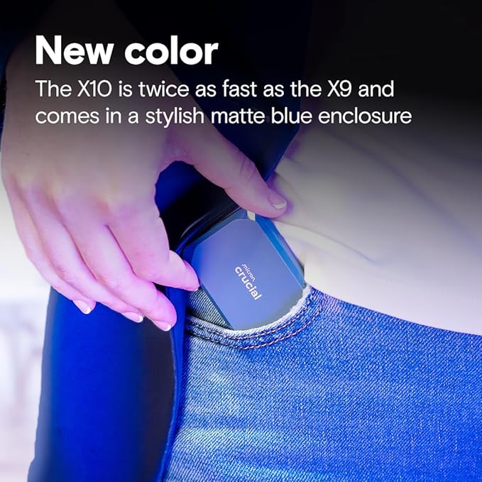 Crucial X10 8TB Portable SSD, Up to 2,100MB/s, USB 3.2 USB-C, External Solid State Drive, Compatible with Windows, Mac & Android, Durable Storage for Games, Photos & Files, Blue - CT8000X10SSD9-02