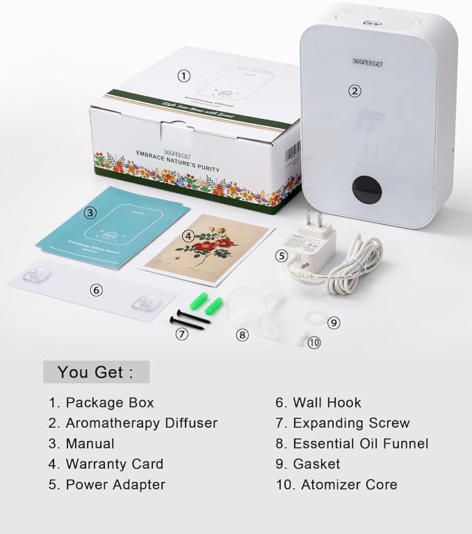 Waterless Essential Oil Diffuser, Portable Bluetooth Aromatherapy Device for Home, 24/7 Customizable Schedule, 1600 sq ft Coverage, 2×D Cell or Plug-in Powered (Dual Power-White)