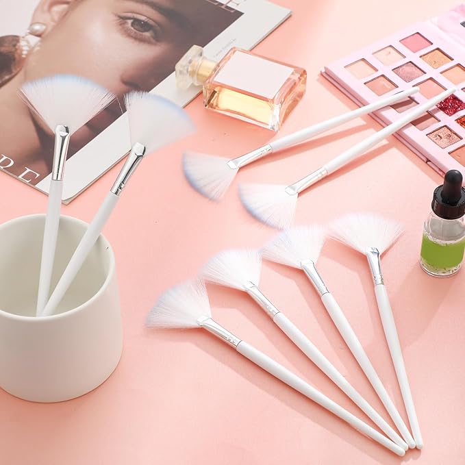 9 Pieces Facial Fan Mask Brushes, Soft Facial Applicator Brushes Tools for Peel Glycolic Makeup for Mud Cream(White Blue)