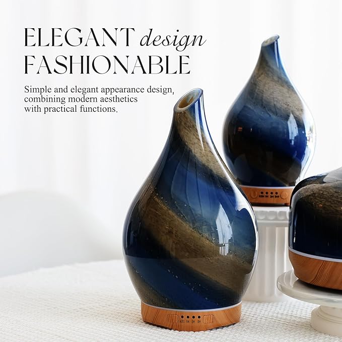 Porseme 280ml Essential Oil Diffuser Glass Color Changing Aroma Air Diffusers Aromatherapy Ultrasonic Cool Mist Humidifier 7 Running Hours Waterless Auto-Off for Sleeping, Yoga, Office, Spa (Galaxy)