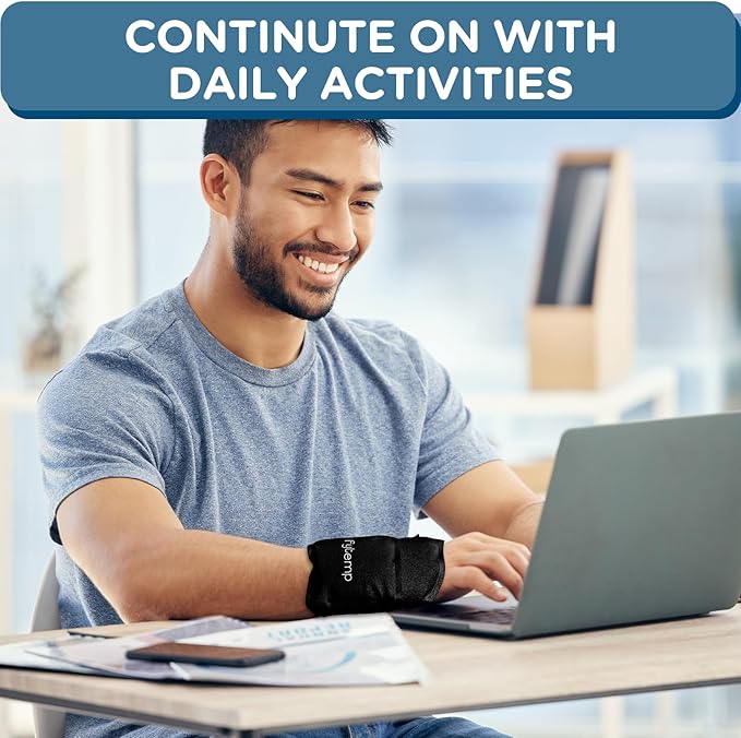 Comfytemp Wrist Ice Pack Wrap for Carpal Tunnel Relief, 2 Gel Packs, Hot Cold Compression Brace for Hand Injuries Reusable, Tenosynovitis, Men Women Gift (Black)