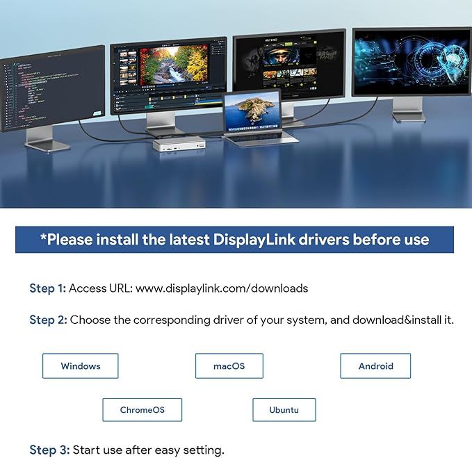 WAVLINK DisplayLink Laptop Docking Station - Quad Monitor 5K/4K @60Hz, 100W Charging - Thunderbolt 4/3, USB-C/A - M1 M2 Mac/Windows/Chrome/Ubuntu - 4 HDMI, 4 DP, 180W Power, SD 4.0 CR, 2.5Gbps LAN