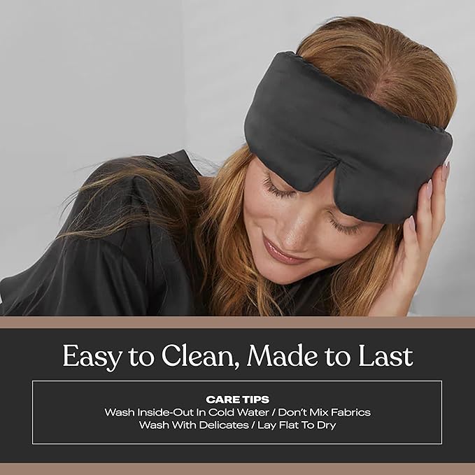 Lunya Sleep Mask with Box - Washable Silk Sleeping Mask and Headband for Beauty Routines - Thermoregulating Comfort for Restful Nights - Silk Eye Mask for Women - Large - Meditative Grey