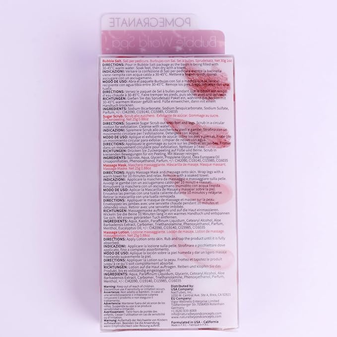 Pedicure Kit Foot Soak Set: Bubble Salt, Sugar Scrub, Massage Mask, Massage Lotion in a Box, 4 Step Foot Spa Kit for Dry Feet,Tired Feet (1 Set Pomegranate)