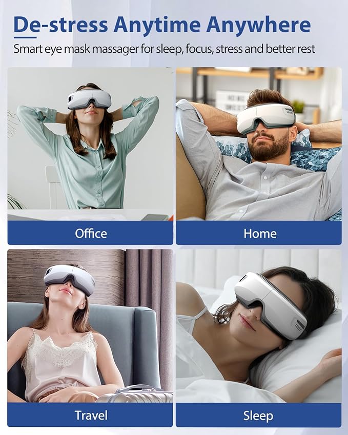 Eye Massager with Heat & Bluetooth Music, Birthday Gifts for Dad Mom Men Women, Heated Eye Mask for Migraines Relief, Reduce Strain, Headache Relief and Improve Sleep, Eye Care Device