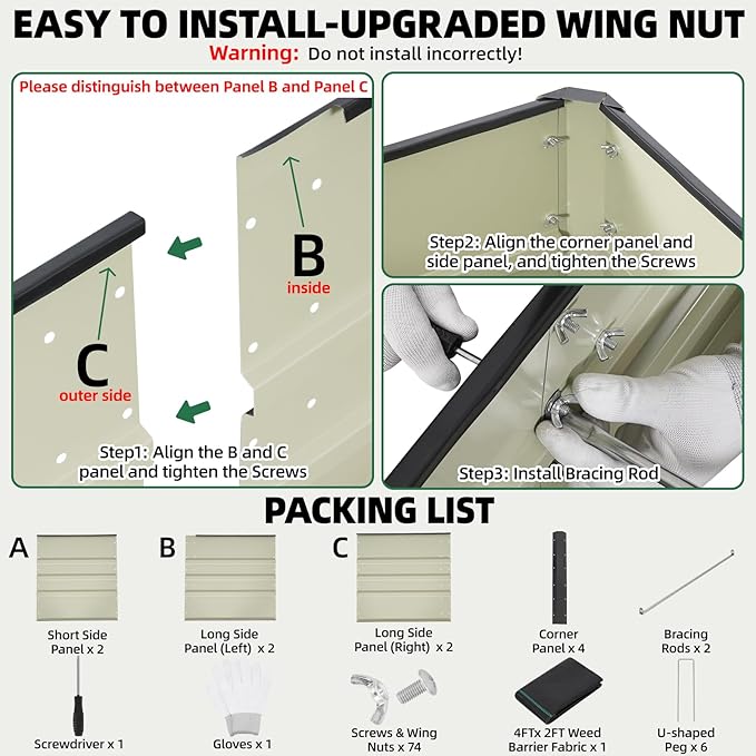 G GOOD GAIN 4x2x1.8ft Raised Garden Bed - Metal Planter Box Outdoor with Weed Barrier Fabric | Deep Root Raised Beds for Gardening Vegetables Flowers Herb Fruits (Dark Gray)