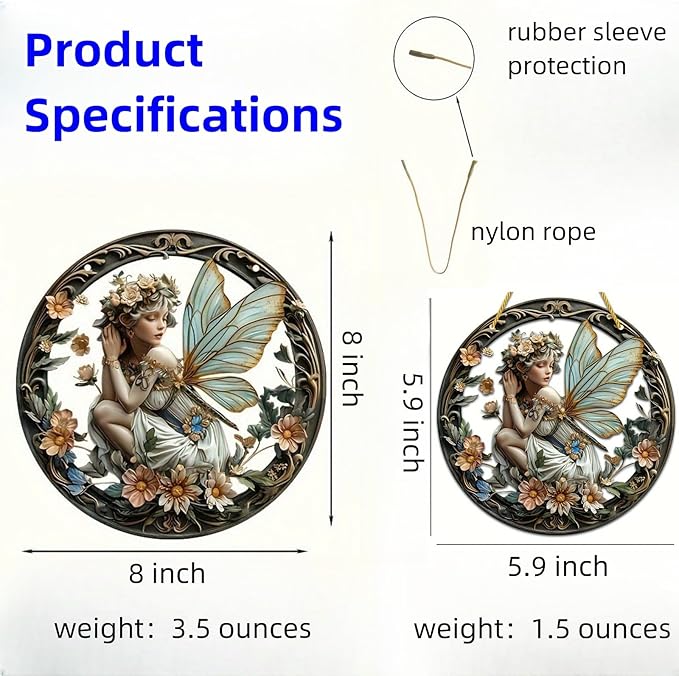 Flower Fairy Garden Decorations Angel Wing Christmas Halloween Deco Statue Art Elf Sculpture Hanging Craft for Outdoor Yard Courtyard Lawn Patio Window Acrylic Ornament Home Gift (A,S: 6*6 IN)