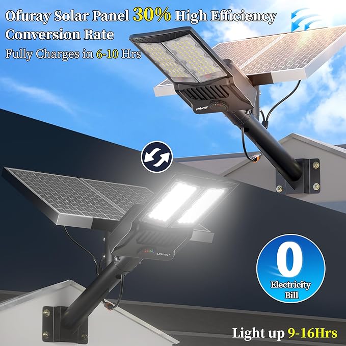 Ofuray Of-10600w Solar Street Lights Outdoor,750000lm Solar Security Flood Lights Parking Lot Commercial with Motion Sensor, 6500k IP67 Street Dusk to Dawn with Remote Control for Street,Park,Barn