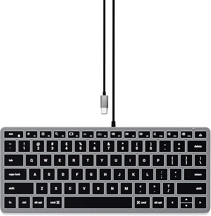 Satechi Slim W1 Wired Backlit Keyboard, Illuminated Keys & USB C Connection, for MacBook Air/Pro M4, iPad Air/Pro M4/M3, iPad mini, Mac mini, iMac and More