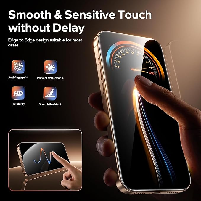 OneFish Screen Protector Privacy Compatible with iPhone 17 Pro Max 2 Pack 4 Way 360ー Anti-Spy Tempered Glass, 9H Hardness, 3D Curved Edges, Case-Friendly & Easy Installation