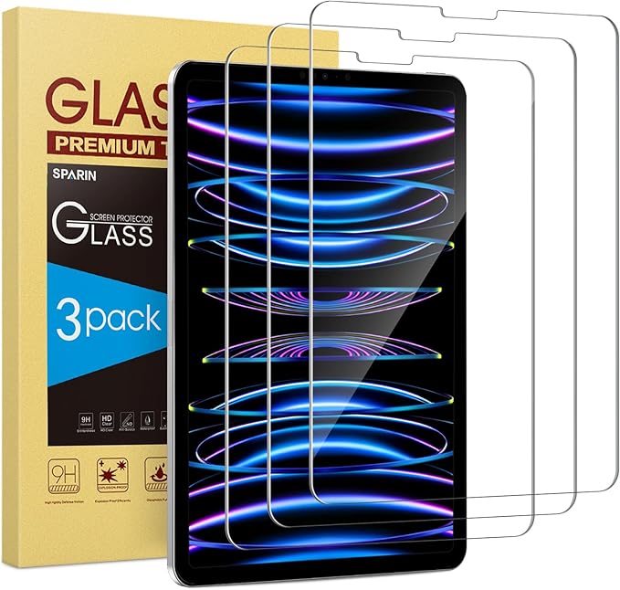 SPARIN 3 Pack Screen Protector for iPad Air 5th 4th Generation 10.9 inch (Air 5/4) 2022/2020, iPad Pro 11 inch (2022/2021/2020/2018), Tempered Glass, Case Friendly, Anti-Scratch