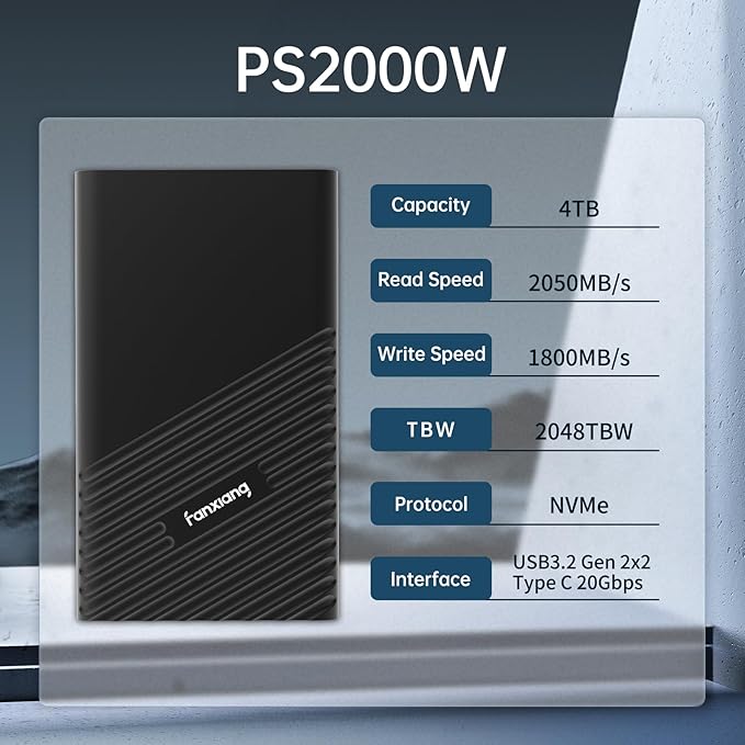 fanxiang 4TB External SSD Portable, Up to 2000MB/s, USB C External Solid State Drive External Hard Drive, USB 3.2 Gen2*2 Type-C SSD for iPhone 15/Pro/PC/Laptops/Creators/Gaming