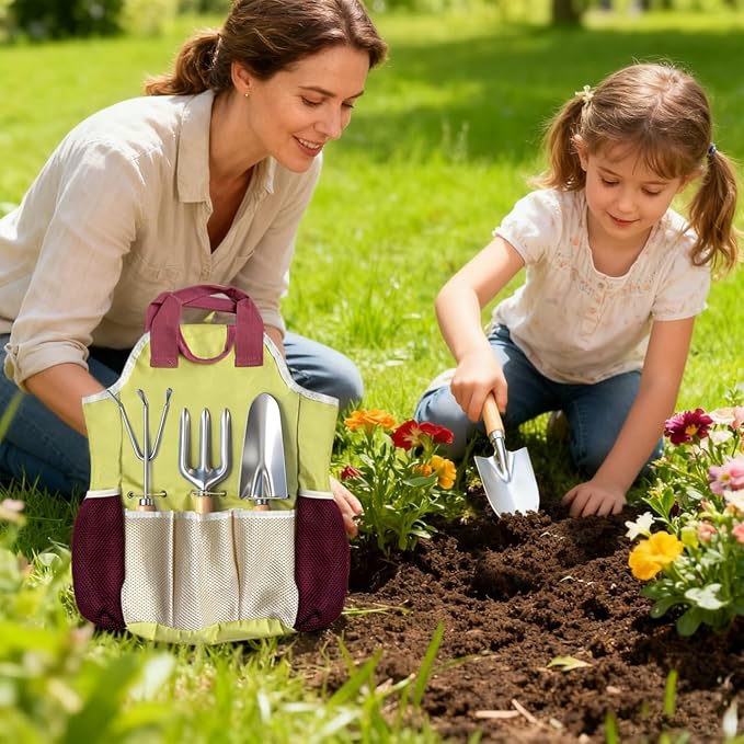 10-Piece Premium Gardening Tools Set-Duty Stainless Steel Rust-Proof Tools with Storage Tote,Perfect Gardening Gifts,Gardening Supplies Set with Hygrometer Suitable for Both Men and Women(Pink)