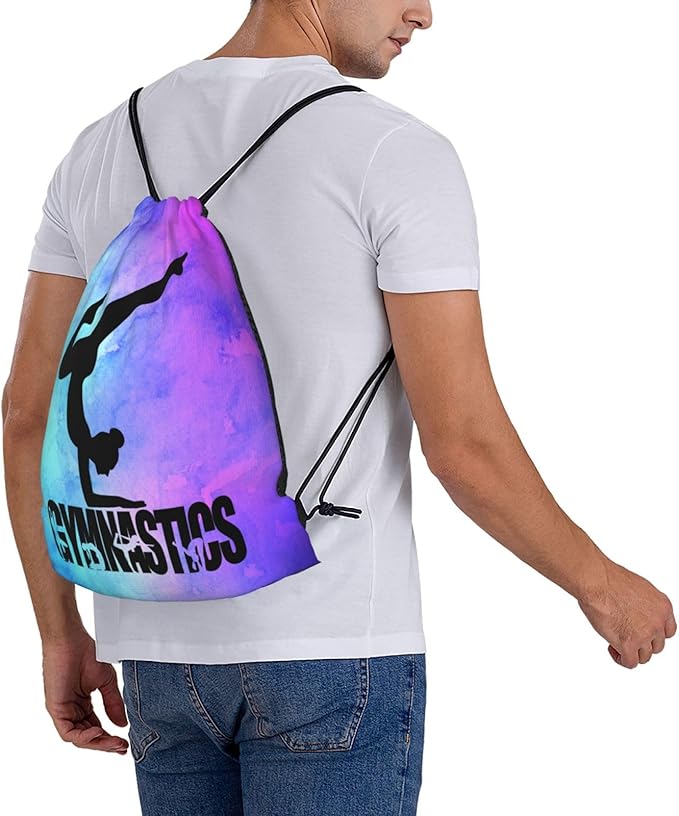 Gymnastics Drawstring Backpack Light Gym String Bag Pink Water Resistant Sackpack Sport Yoga Daypack For Womens Mens