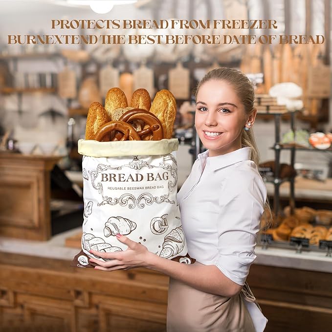 Reusable Beeswax Bread Bags with Zipper - Large Capacity Cotton Storage for Homemade, Sourdough & Fresh Bread | Food-Grade Eco-Friendly Storage Solutions