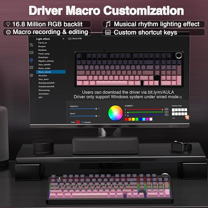 AULA F99 Pro Wireless Mechanical Keyboard with Knob,Tri-Mode BT5.0/USB-C/2.4GHz Hot Swappable Keyboard,Gasket Structure,Creamy Sound,RGB Backlit Computer Gaming Keyboards