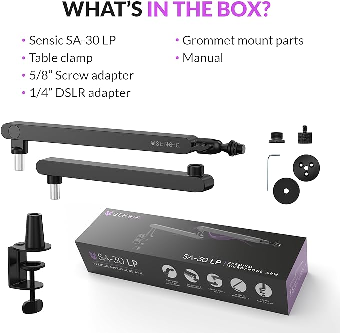 Sensic SA-30 LP Low Profile Microphone Boom Arm, 360° Rotatable Mic Stand, Low Profile Microphone arm for streaming with Cable Management, Professional Mic Arm, Mic Boom Arm Black