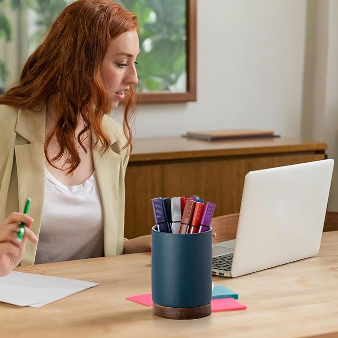 Pen Holder for Desk, Ceramic Pencil Organizer & Makeup Brush Holder, Office Decor and Desk Accessories,Perfect Office Organization,Teacher Supplies(Royal Blue, Set / 1)