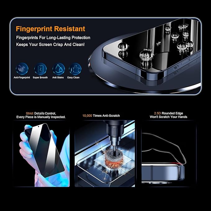 OneFish Privacy Screen Protector for iphone 12/12 Pro, Anti-Spy Tempered Glass Private, Edge Protection Screen Protector with Installation Frame, 9H Glass Scratch Resistant,Bubble Free,2 Packs