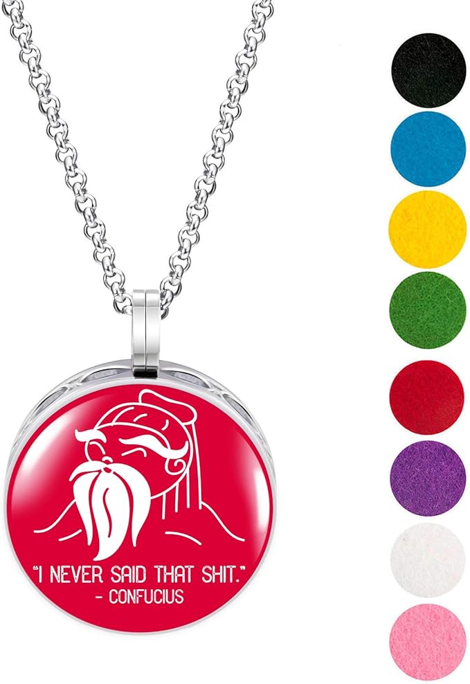 Wild Essentials Confucius - I never said that Enamel Finish Essential Oil Diffuser Necklace Gift Set - Includes Aromatherapy Pendant, 24" Stainless Steel Chain, 8 Color Refill Pads