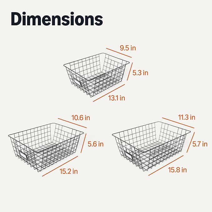 Amazon Basics Wire Storage Baskets for Organizing, Black, Pack of 6