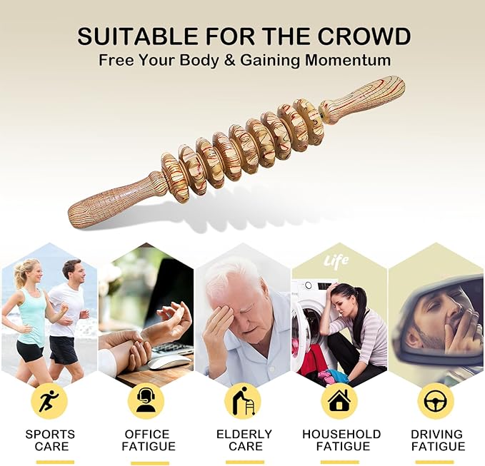 Wooden Massager Handheld Roller Trigger Point Massager Stick for Fascia, Cellulite, Muscle & Abdomen , Body Therapy Massager, Muscle Belly Relief Tool…